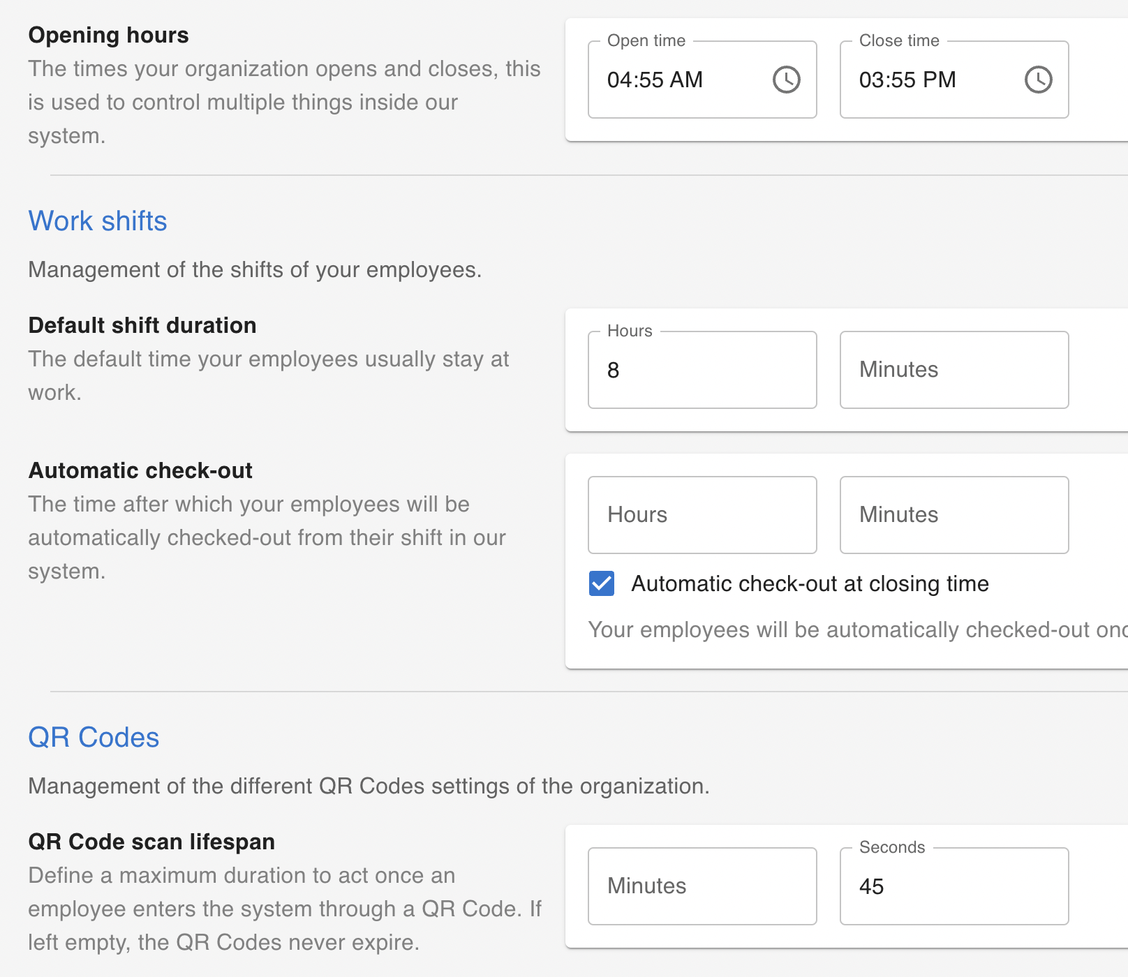 Screenshot of feature settings