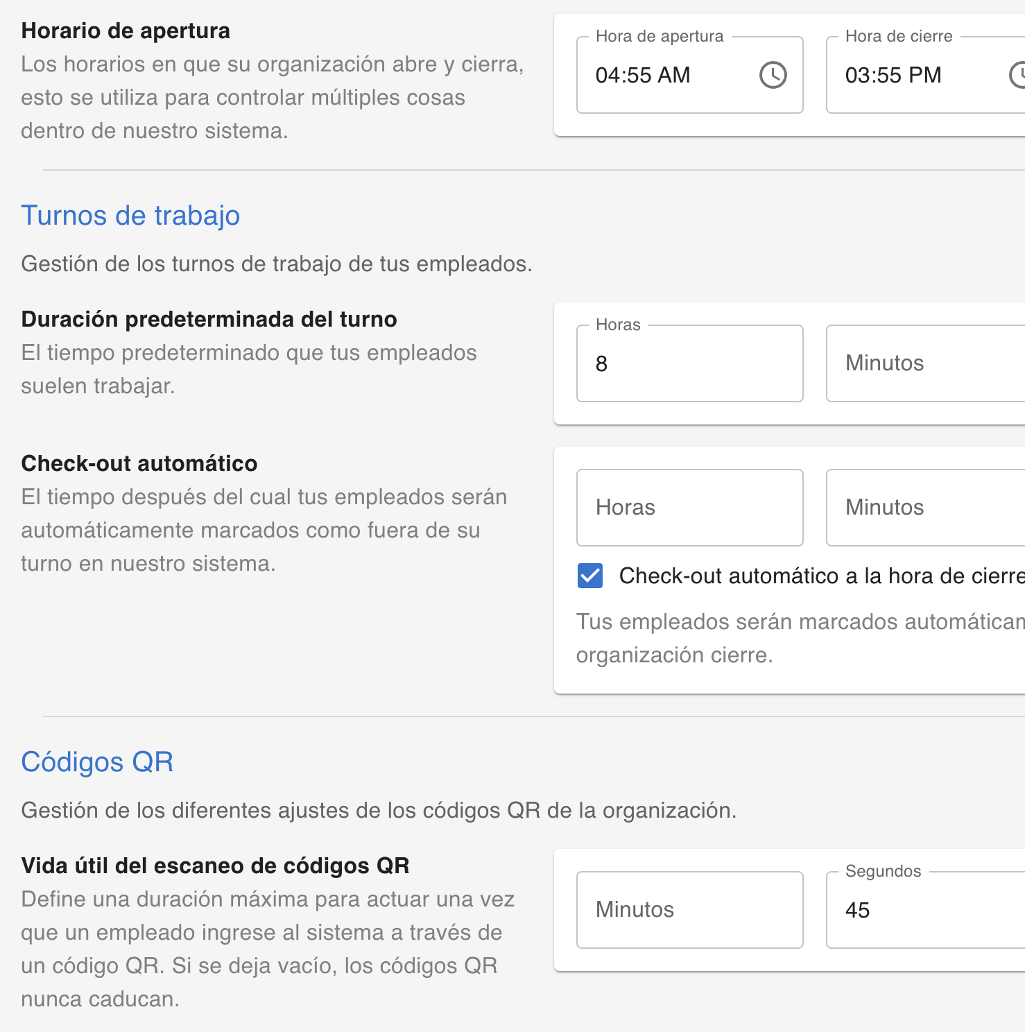 Screenshot of feature settings