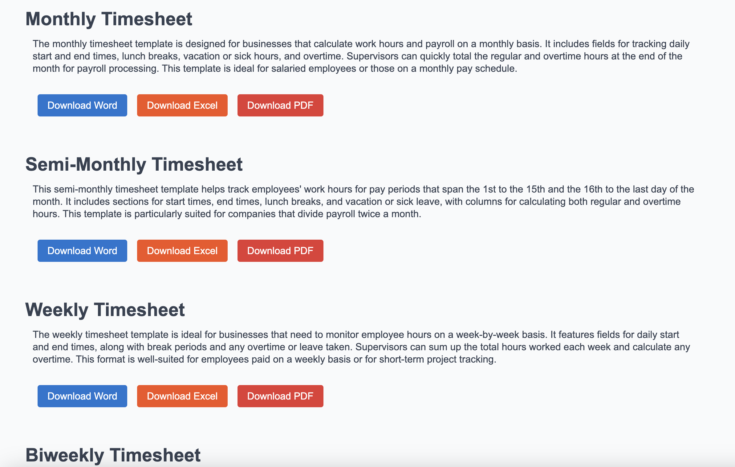 Cover Free Timesheet Template